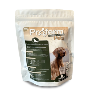 Proferm Pets, maghälsa, diarré, kvalsterallergi, tarmhälsa, hund, katt, hundar, katter, matsmältning, probiotika, prebiotika, fermenterat, fodertillskott,
